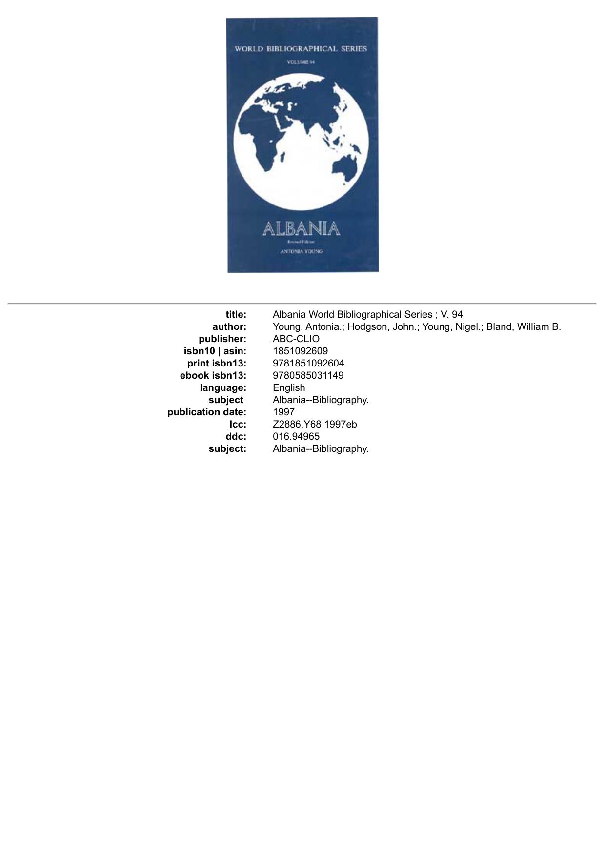 Albania World Bibliographical Series ; V. 94