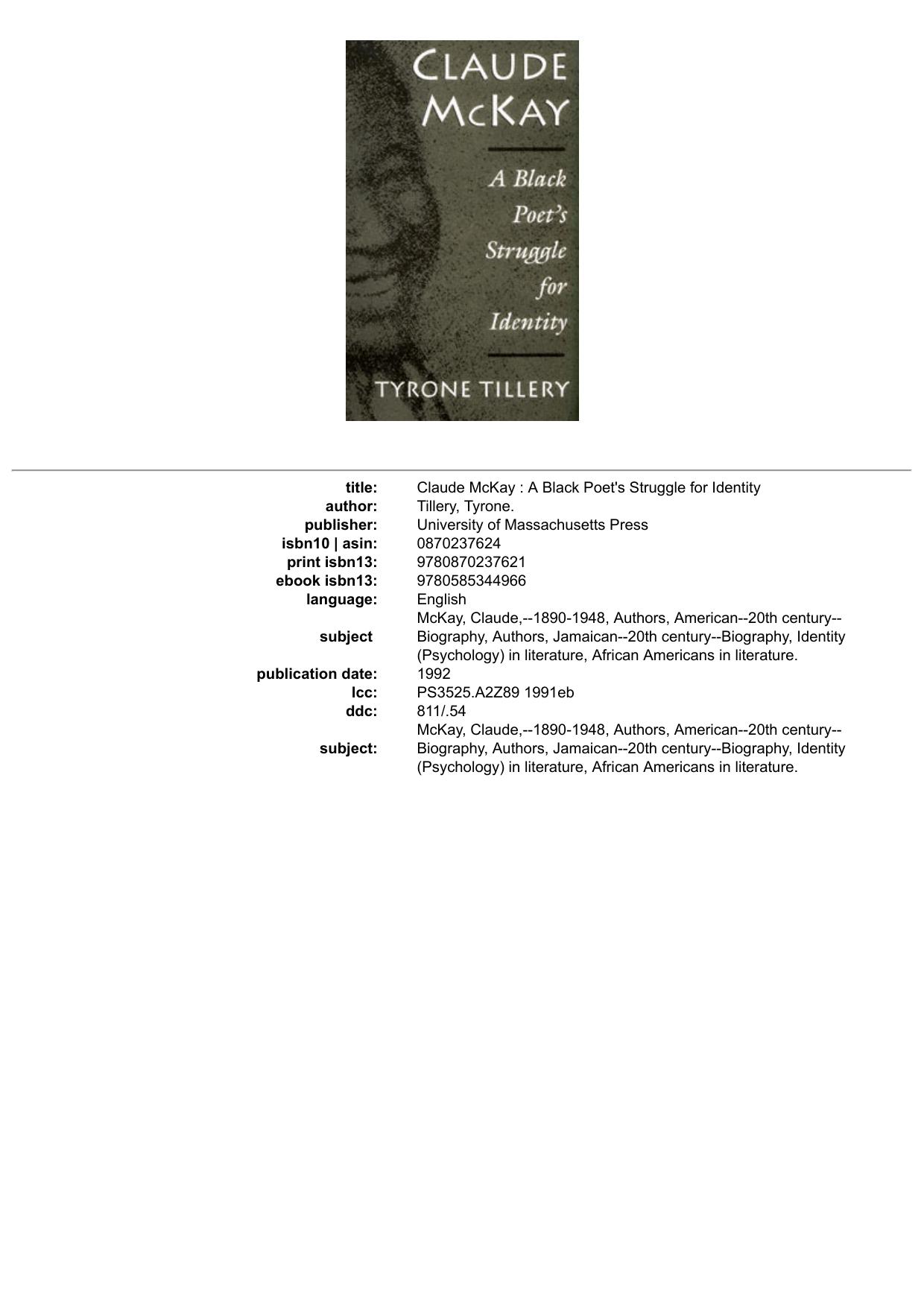 Claude McKay: A Black Poet's Struggle for Identity
