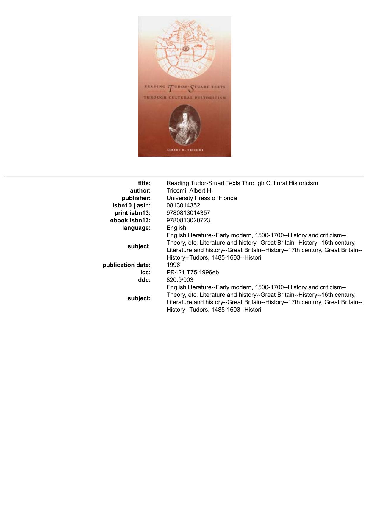Reading Tudor-Stuart Texts Through Cultural Historicism