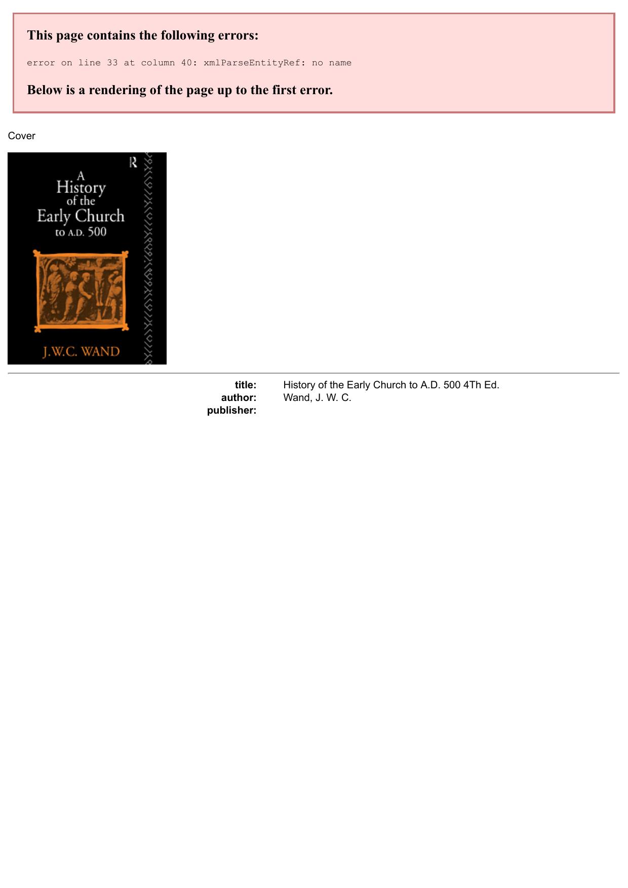 History of the Early Church to A.D. 500