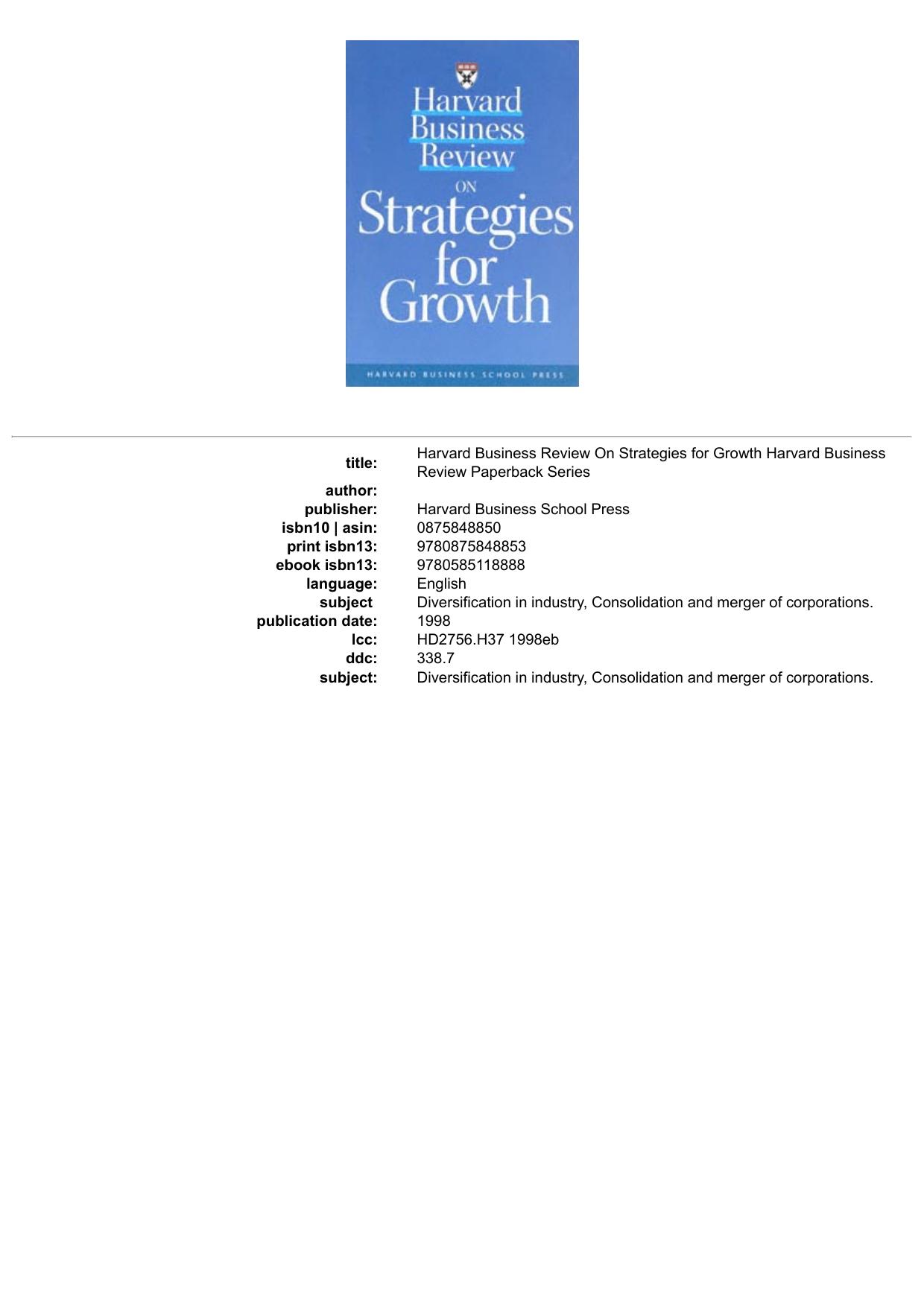 Harvard Business Review On Strategies for Growth Harvard Business Review Paperback Series