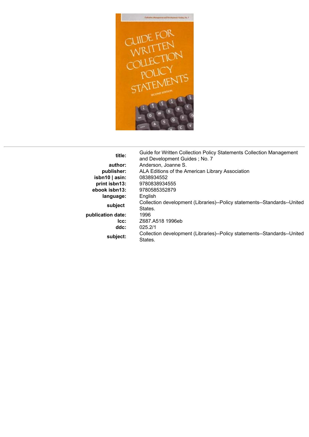 Guide for Written Collection Policy Statements
