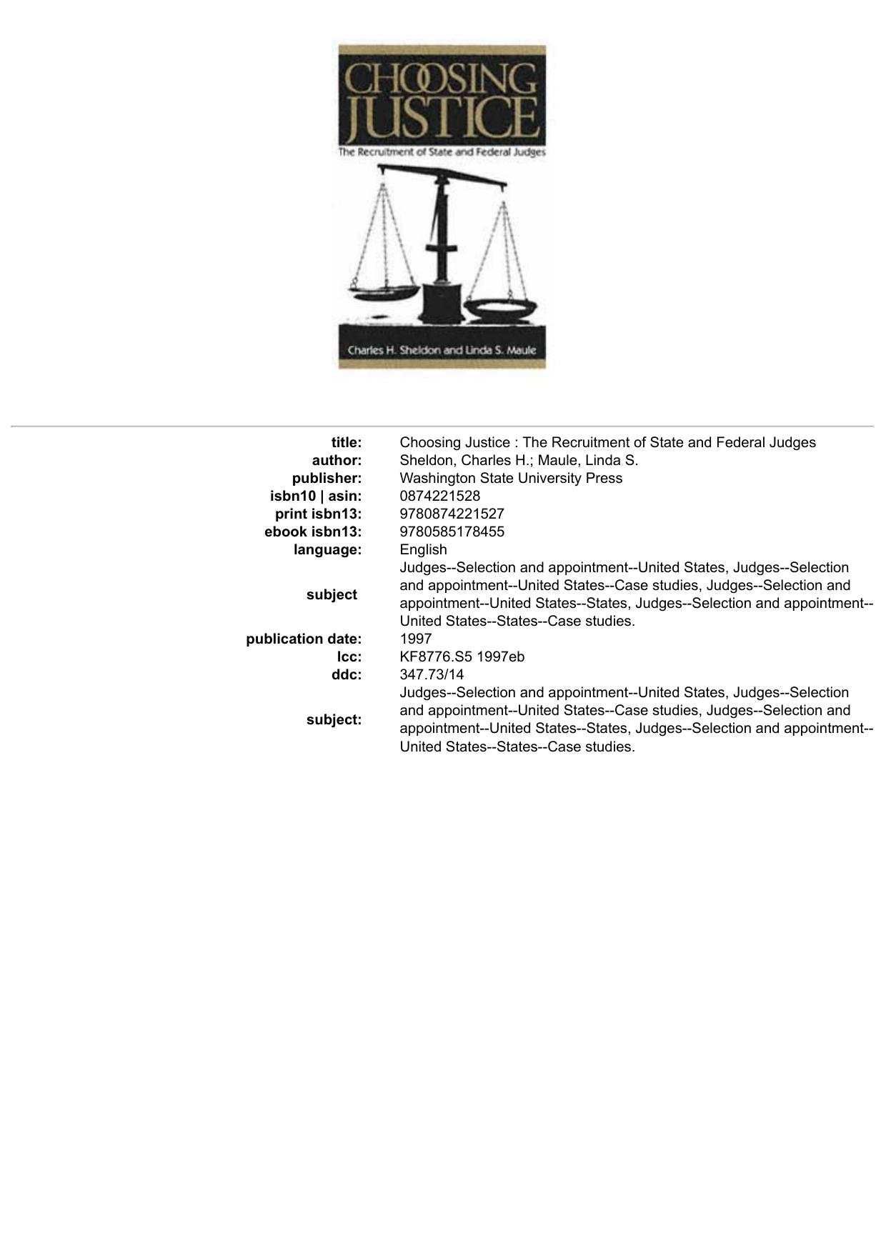 Choosing Justice : The Recruitment of State and Federal Judges