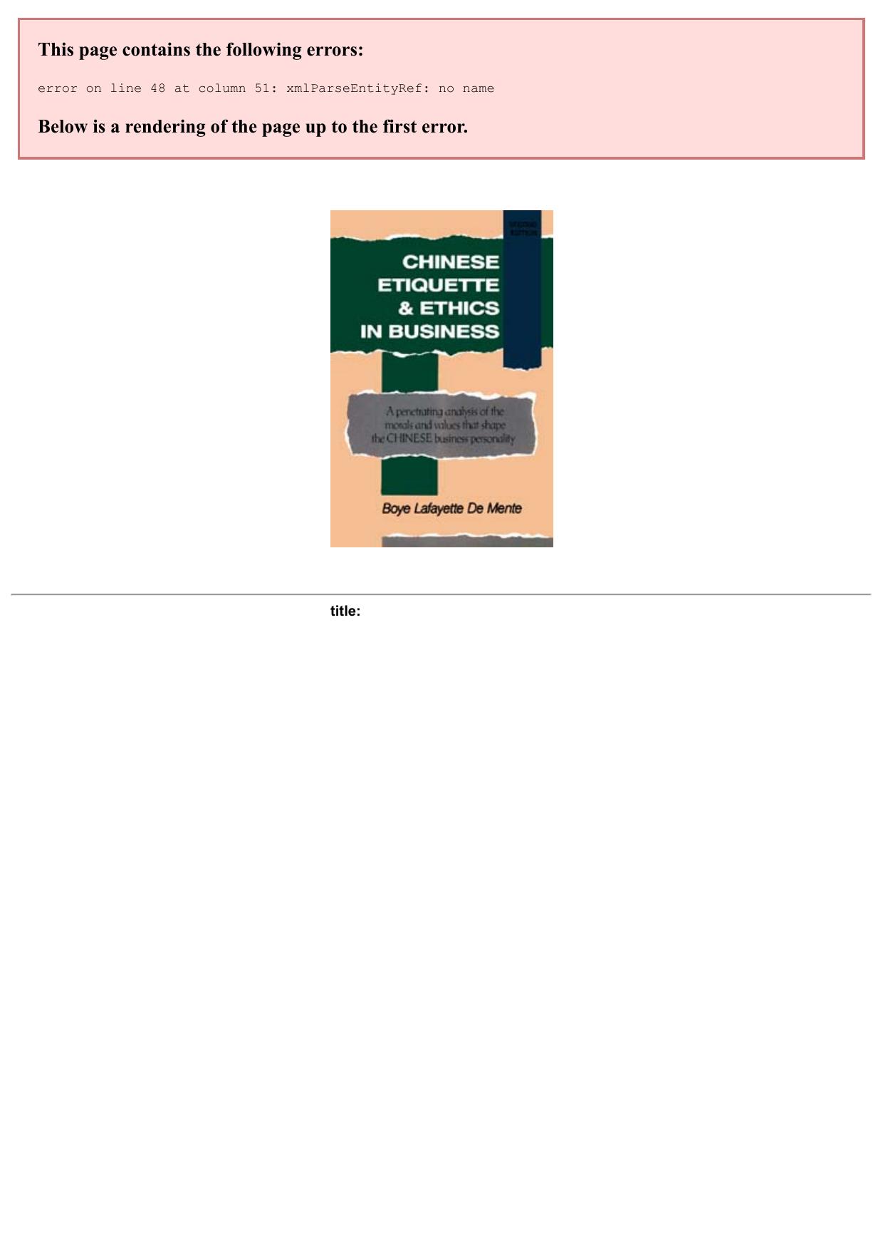 Chinese Etiquette & Ethics in Business 2Nd Ed.
