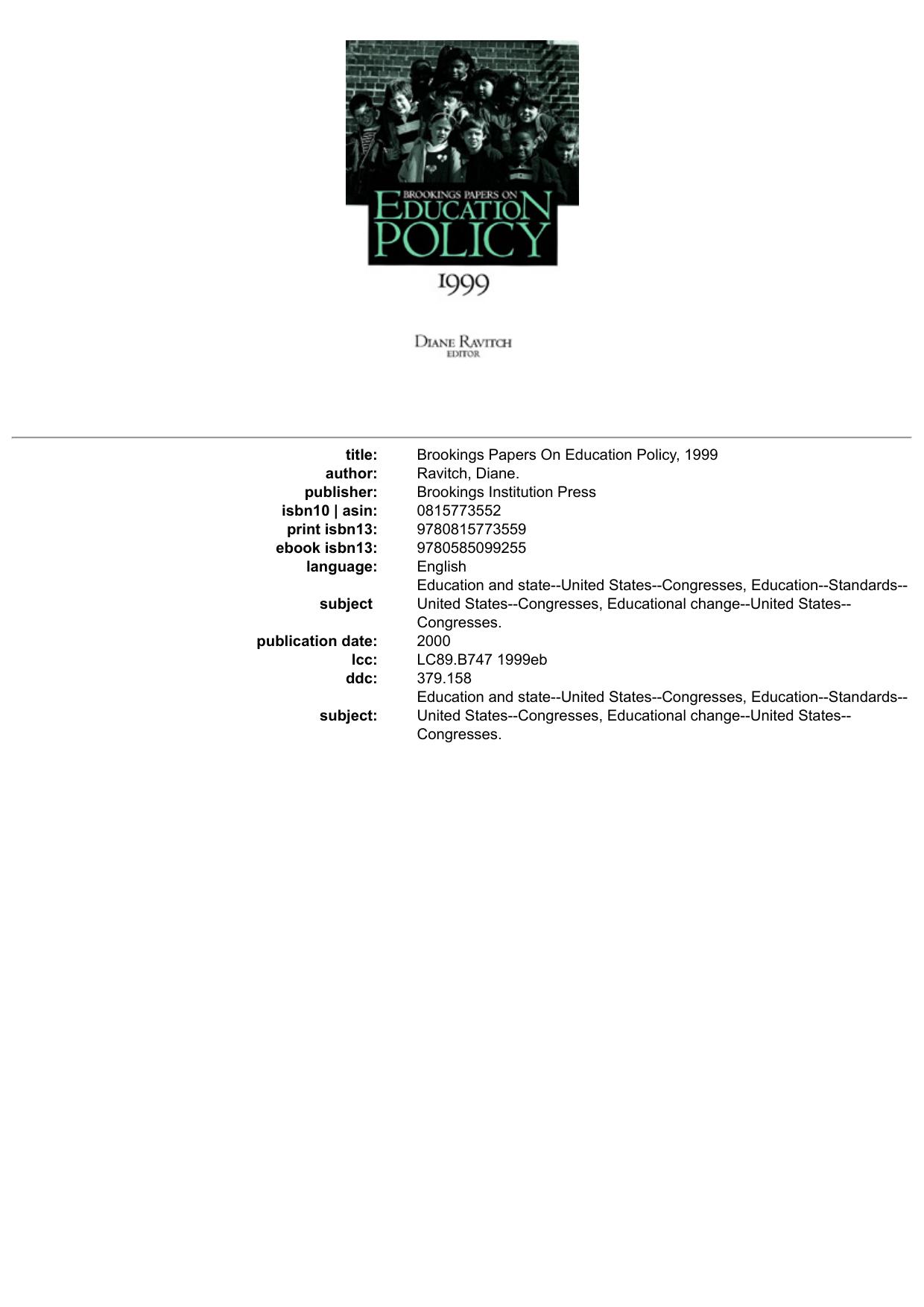 Brookings Papers On Education Policy, 1999