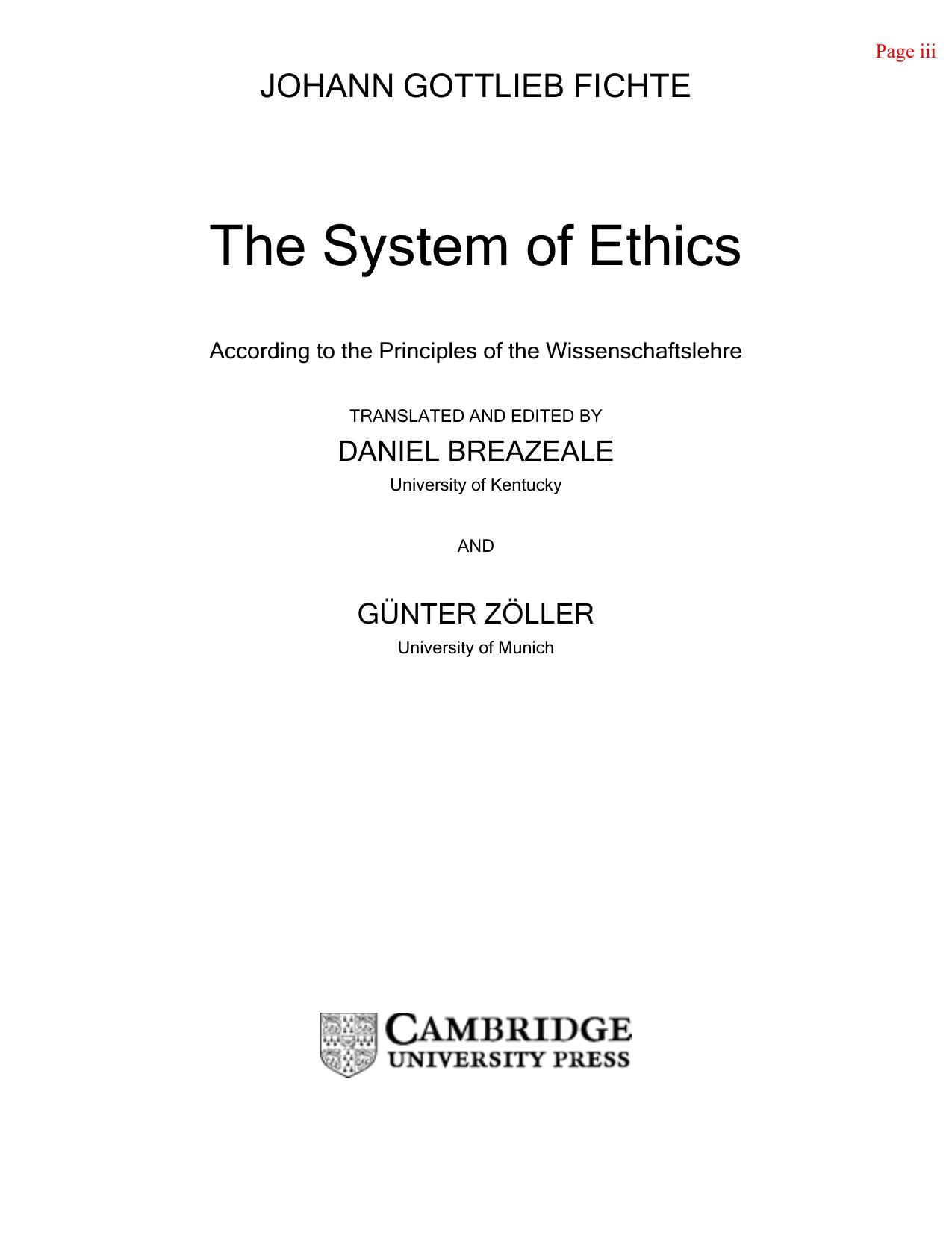 Fichte's System of Ethics: A Critical Guide